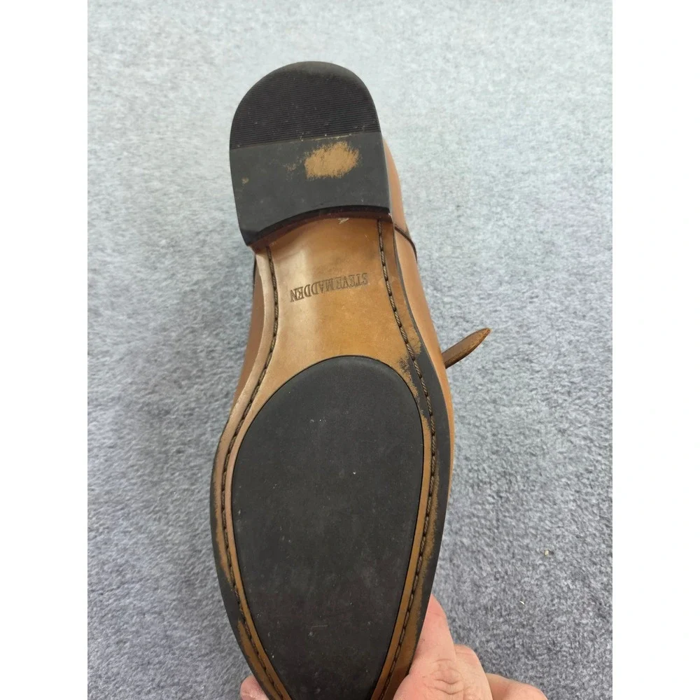 Steve Madden Mens Monk Strap Cap Toe Dress Shoes Tan Leather Business Classic